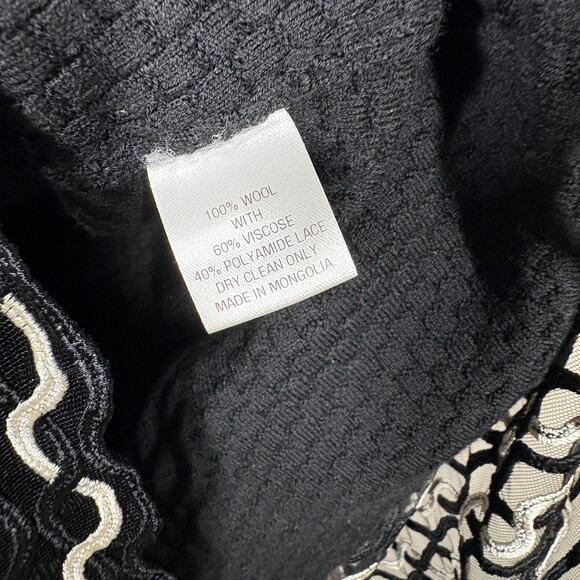 Lela Rose Size Medium Wave Lace Off The Shoulder Sweater Dress Black Wool - Picture 8 of 8